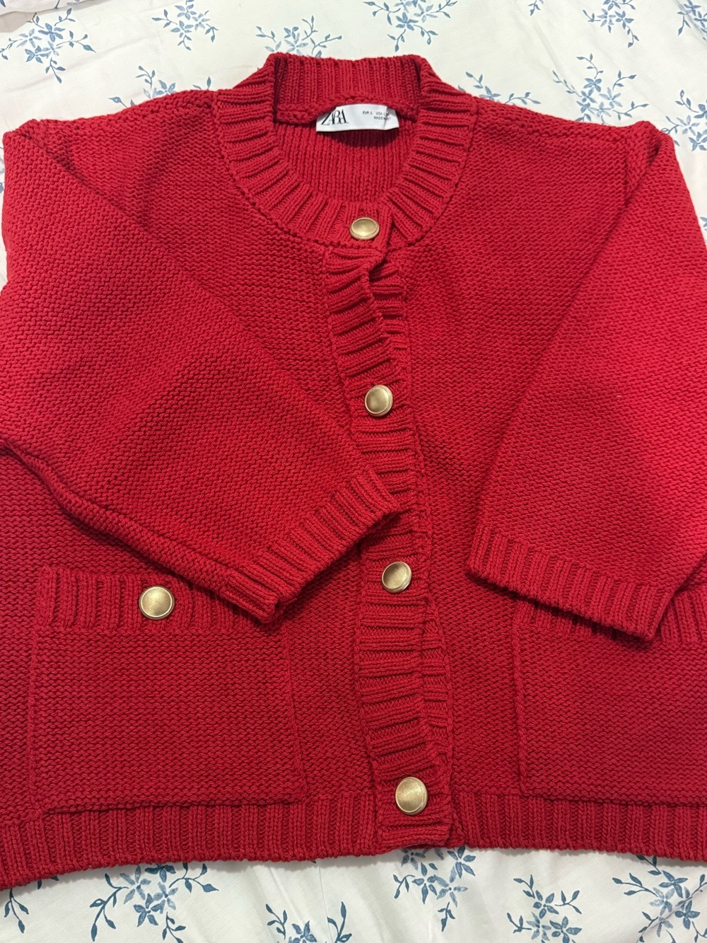 Zara Red Knit Cardigan with Gold-Tone Buttons